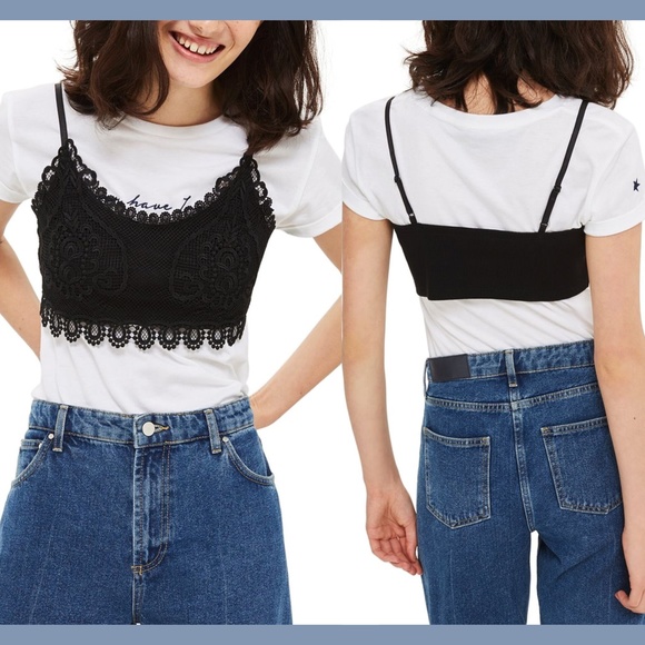 NWT Topshop Crochet Bralette in Black   [SZ‎ 6 US/ 10 UK ] - Picture 2 of 8